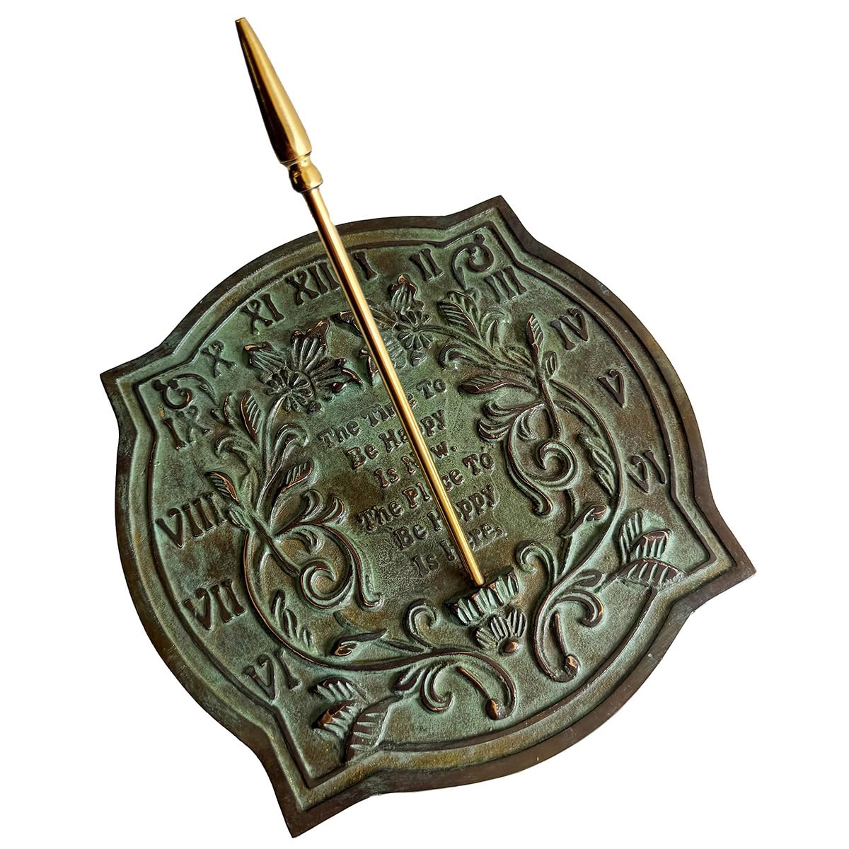 Rome 2303 Happiness Sundial, Solid Brass with Verdigris Highlights, 10-Inch Diam