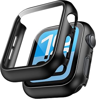TAURI 2 Pack Hard Case for Apple Watch SE 3 /Series 6/5/4 /SE 44mm, Black | Tempered Glass HD Screen Protector with Full Coverage, [Scratch-Resistant] Touch Sensitive Slim Cover for iwatch 44mm
