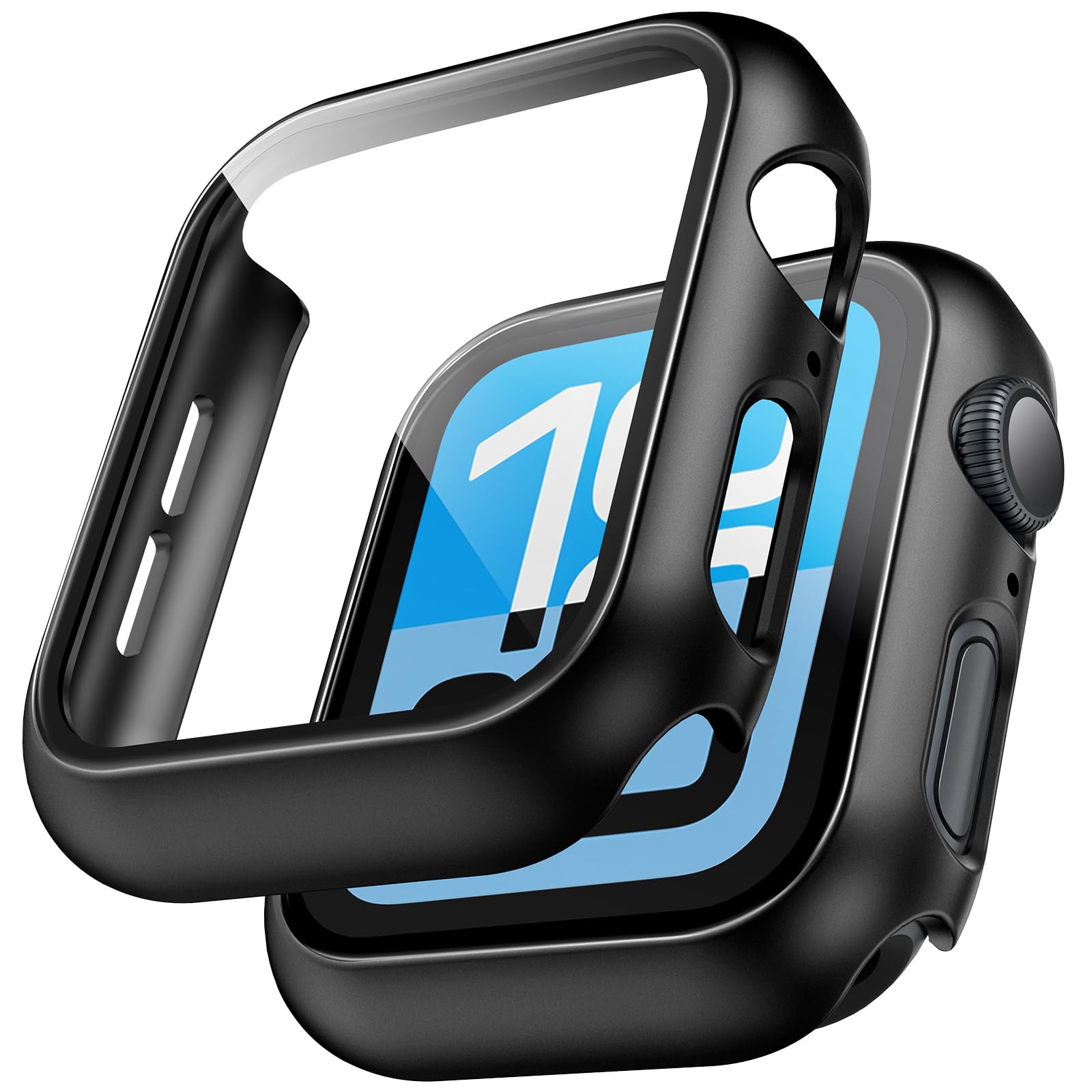 TAURI 2 Pack Hard Case for Apple Watch SE 3 /Series 6/5/4 /SE 44mm, Black | Temp