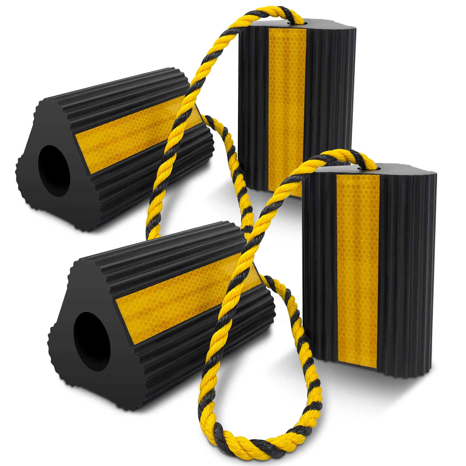ROBLOCK Wheel Chocks (2pair/4pack with Rope) for RV Trailer Camper Truck Car Air