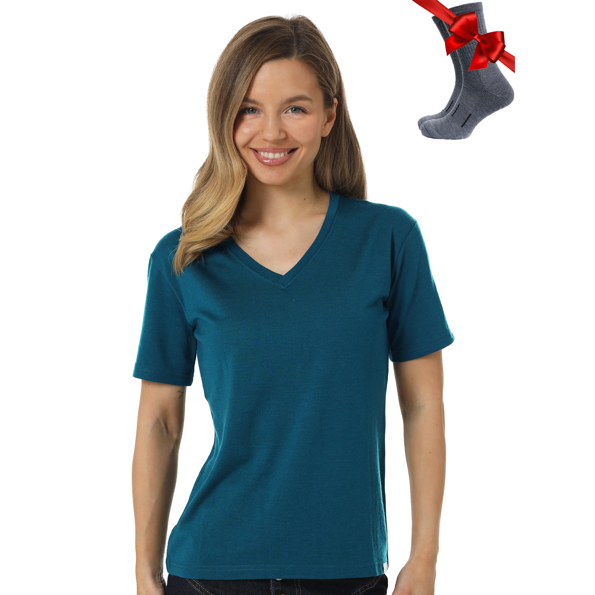 Merino.tech Women's Merino Wool Thermal Short Sleeve T-Shirt + Socks