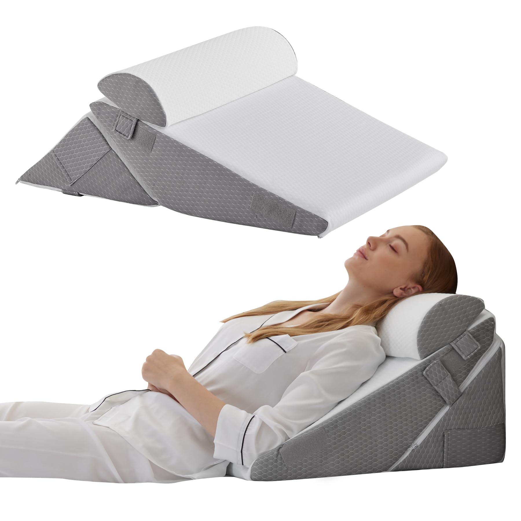 Bedluxe Wedge Pillow Set for After Surgery, Orthopedic Bed Wedge White/Grey | Ad