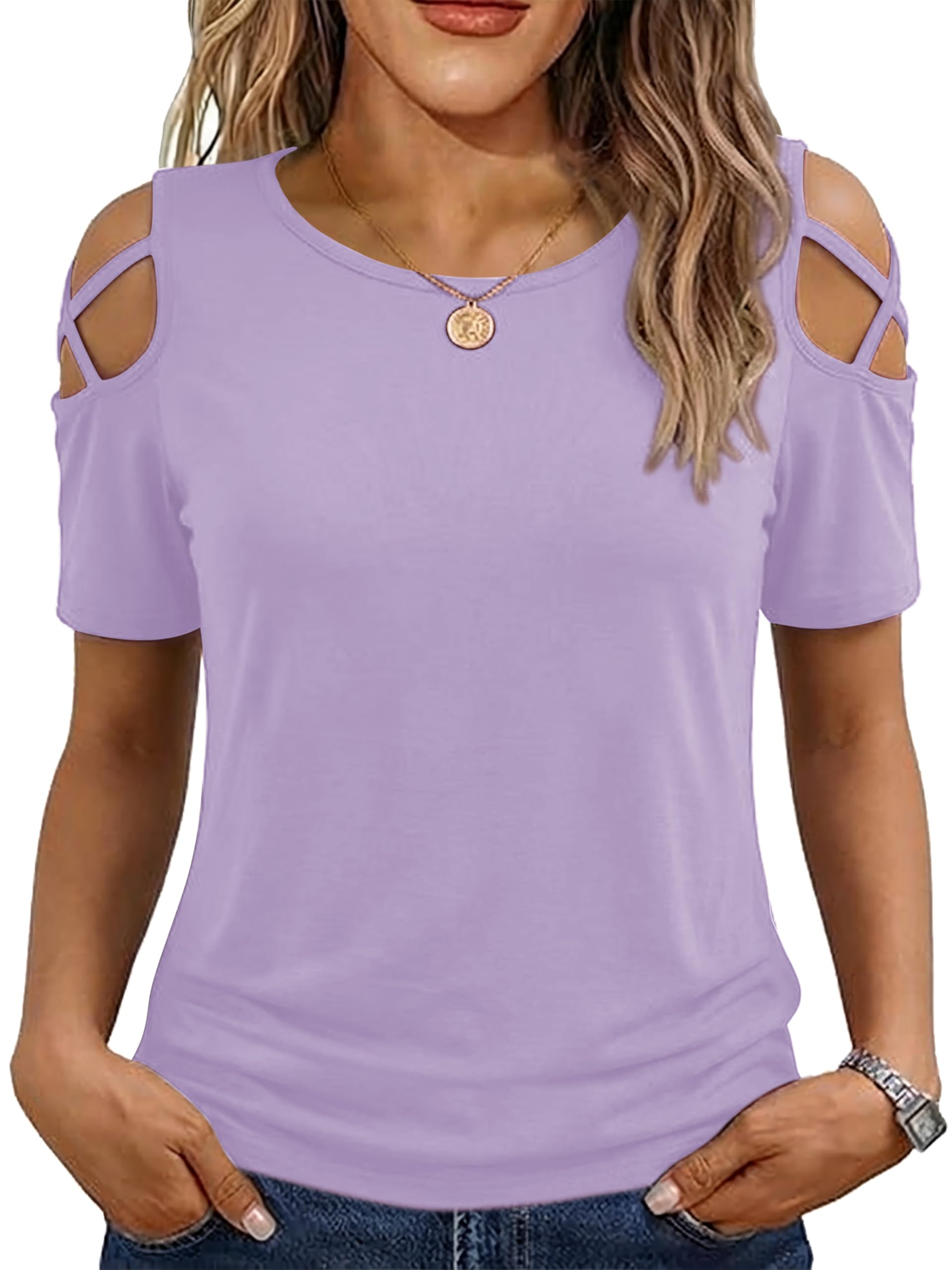 Jar of Love Women's Summer Tops Short Sleeve Cold Shoulder Tops T-Shirts for Wom