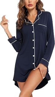 Anjue Long Sleeve Button Down Pajama Nightgowns for Women
