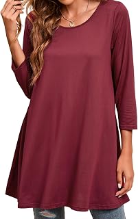 Enmain Womens Tunic Top 3/4 Long Sleeve Tunics for Women UK Plus Size Round Neck Longline Tops for Leggings Ladies Swing T Shirt Casual Loose Stretch Comfortable Blouses Shirts S-5XL