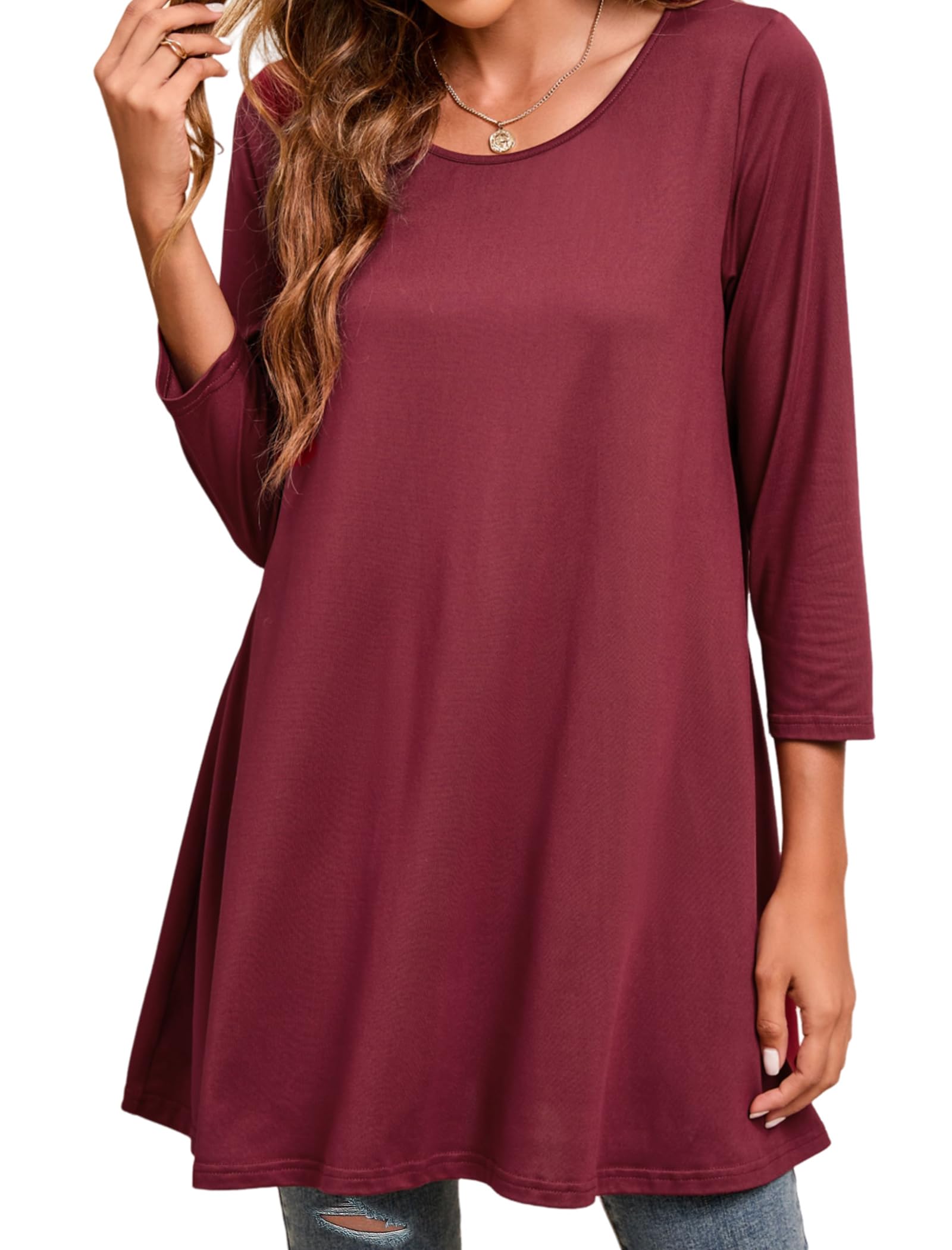 Enmain Womens Tunic Top 3/4 Long Sleeve Tunics for Women UK Plus Size Round Neck