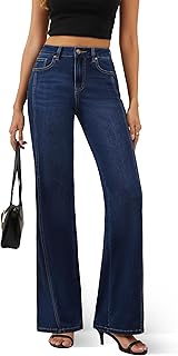 FLYING BANANA Women's Trendy High Waisted Wide Leg Jeans Stretchy Denim Pants