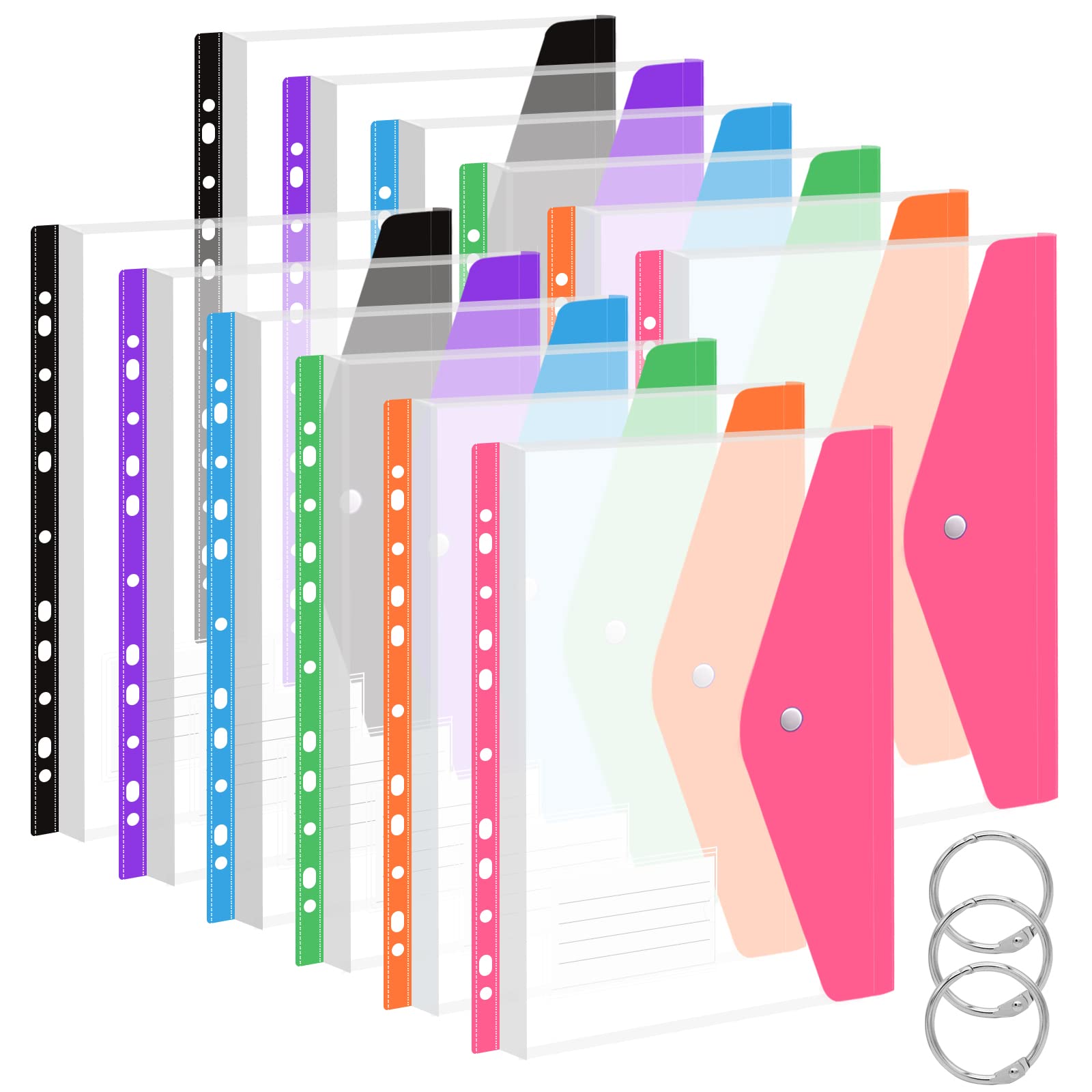 A4 Plastic Document Folders, 12 Pieces Perforated Document Folders, Transparent 