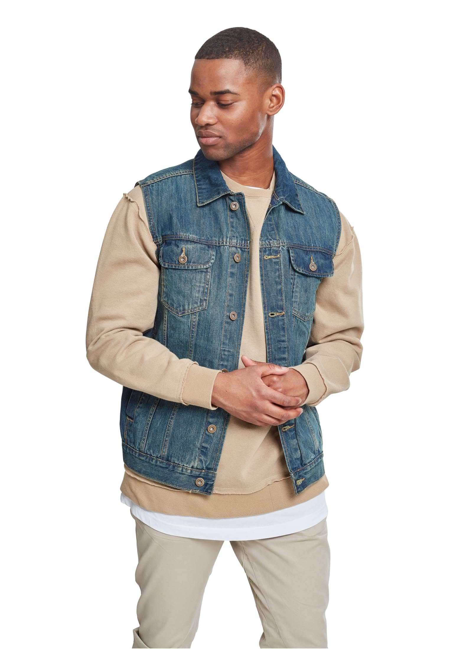 Urban Classics Men's Denim Vest Light Blue Regular