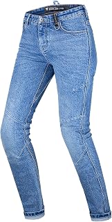 SHIMA Devon Motorcycle Jeans - Ventilated Elastic Slim Fit Riding Trousers with FiberQL Reinforcements, CE Knee and HIPS Protectors (Women, Black, 32)