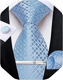 DiBanGu Mens Silk Plaid Tie and Pocket Square Set