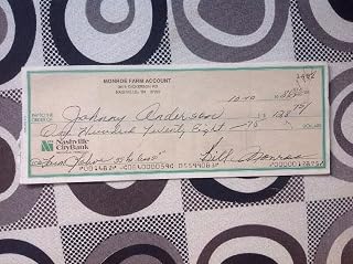 Grand Ole Opry Legend Father Of Bluegrass Bill Monroe Signed Check