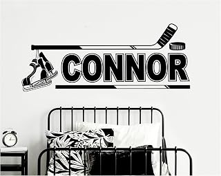 Custom Hockey Wall Decal - Personalized Name Hockey Design - Hockey skates, stick & puck graphics - boy, girl hockey bedroom wall decor, man cave, ice rink wall art