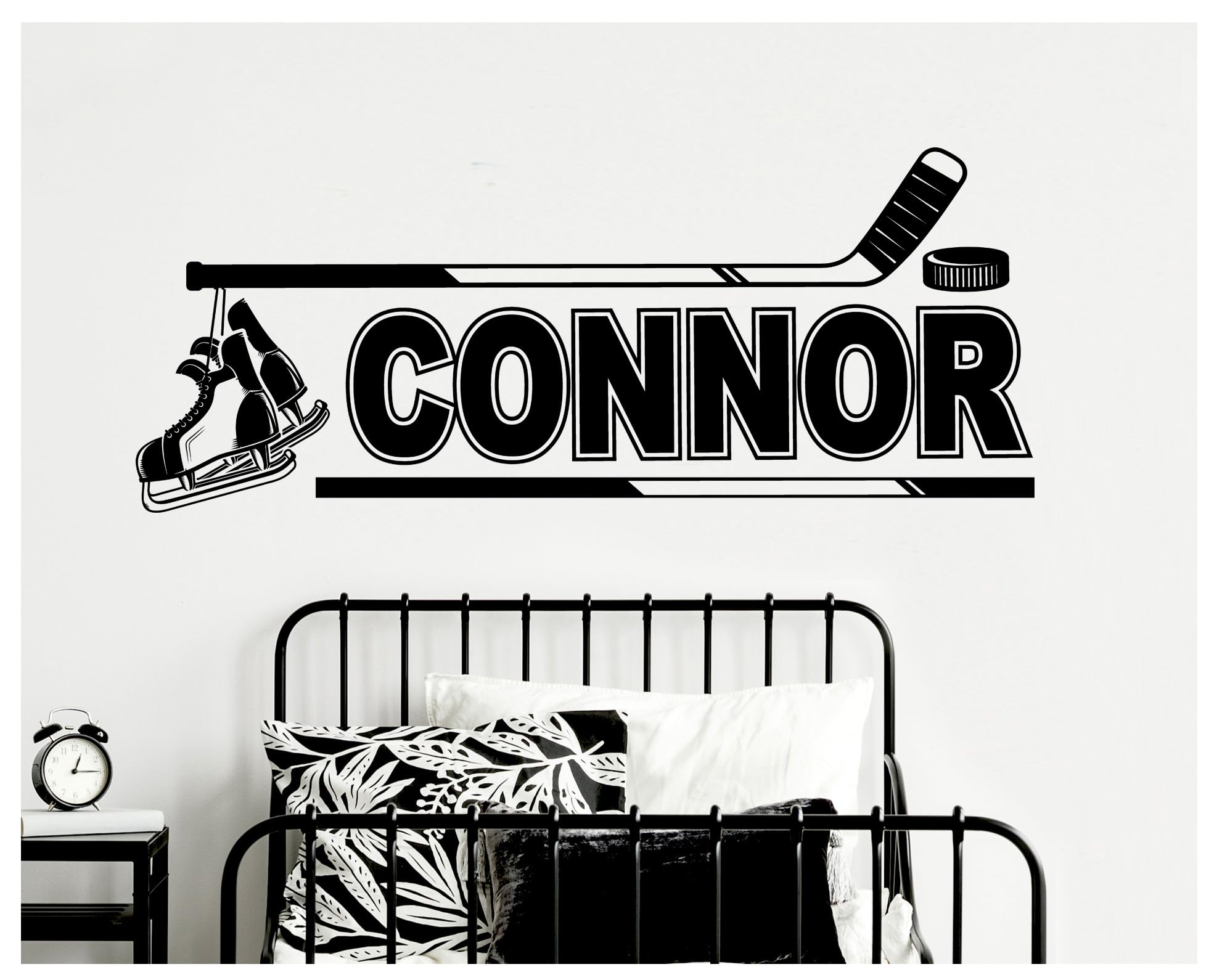 Custom Hockey Wall Decal - Personalized Name Hockey Design - Hockey skates, stic
