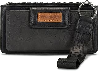 X Wrangler ウエスタンウォレット レディース カードケース&マネーオーガナイザー リストレット ウォレット ジッパーポケット付き, 1-ブラック, 7.8 x 0.4 x 4.4 inches