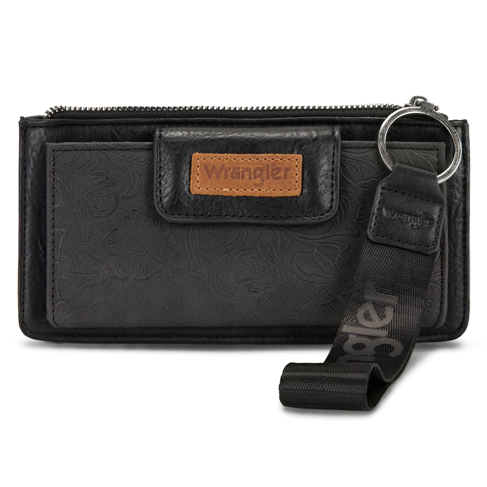 X Wrangler ウエスタンウォレット レディース カードケース&マネーオーガナイザー リストレット ウォレット ジッパーポケット付き, 1-ブラック, 7