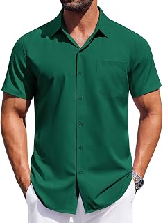 COOFANDY Mens Short Sleeve Button Down Shirts Wrinkle Free Dress Shirt for Men Casual Untucked Shirt with Pocket