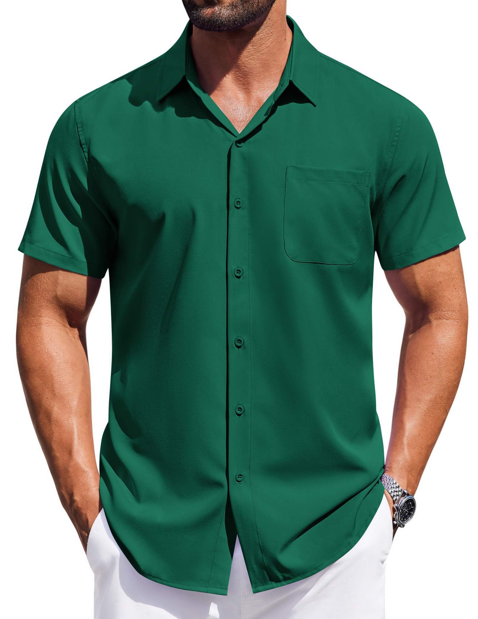 COOFANDY Mens Short Sleeve Button Down Shirts Wrinkle Free Dress Shirt for Men C