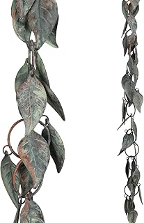 8.5 FT Rain Chain, Rain Chains for Gutters, Metal Rain Chain Downspouts | Metal Rain Catcher for Outside, Circle with Leaves Rain Gutter Chains, Decorative Your House and Garden, Verdigris