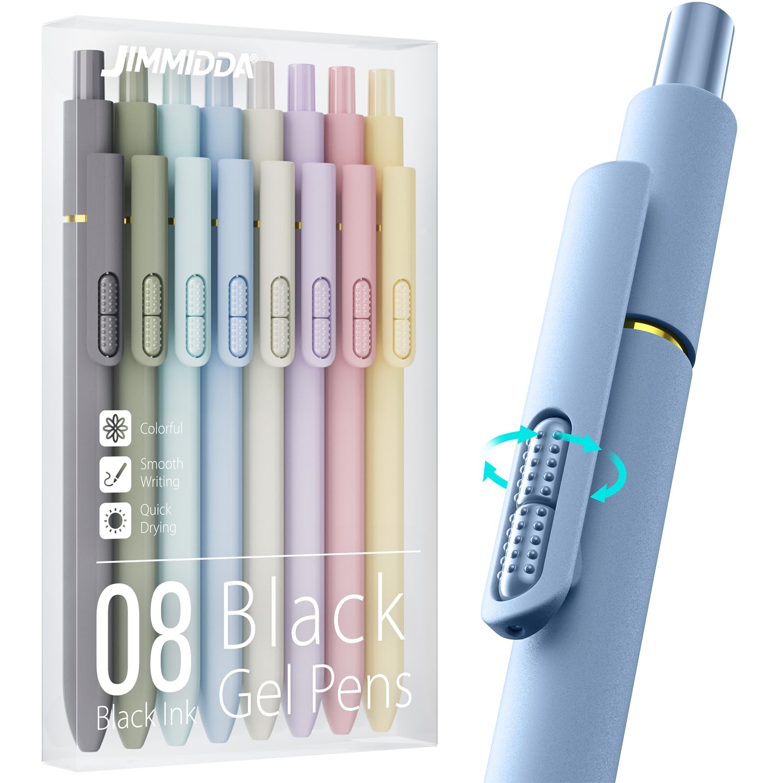 JIMMIDDA 8 Pack Gel Pens | Black Ink Quick-Drying No Smudge with Fidget | 0.7mm 