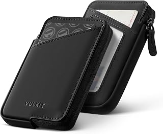 VULKIT Credit Card Holder RFID Blocking Leather Zip Card Holder Wallet Slim Minimalist Card Wallet, Holds up to 10 Cards & Folded Notes