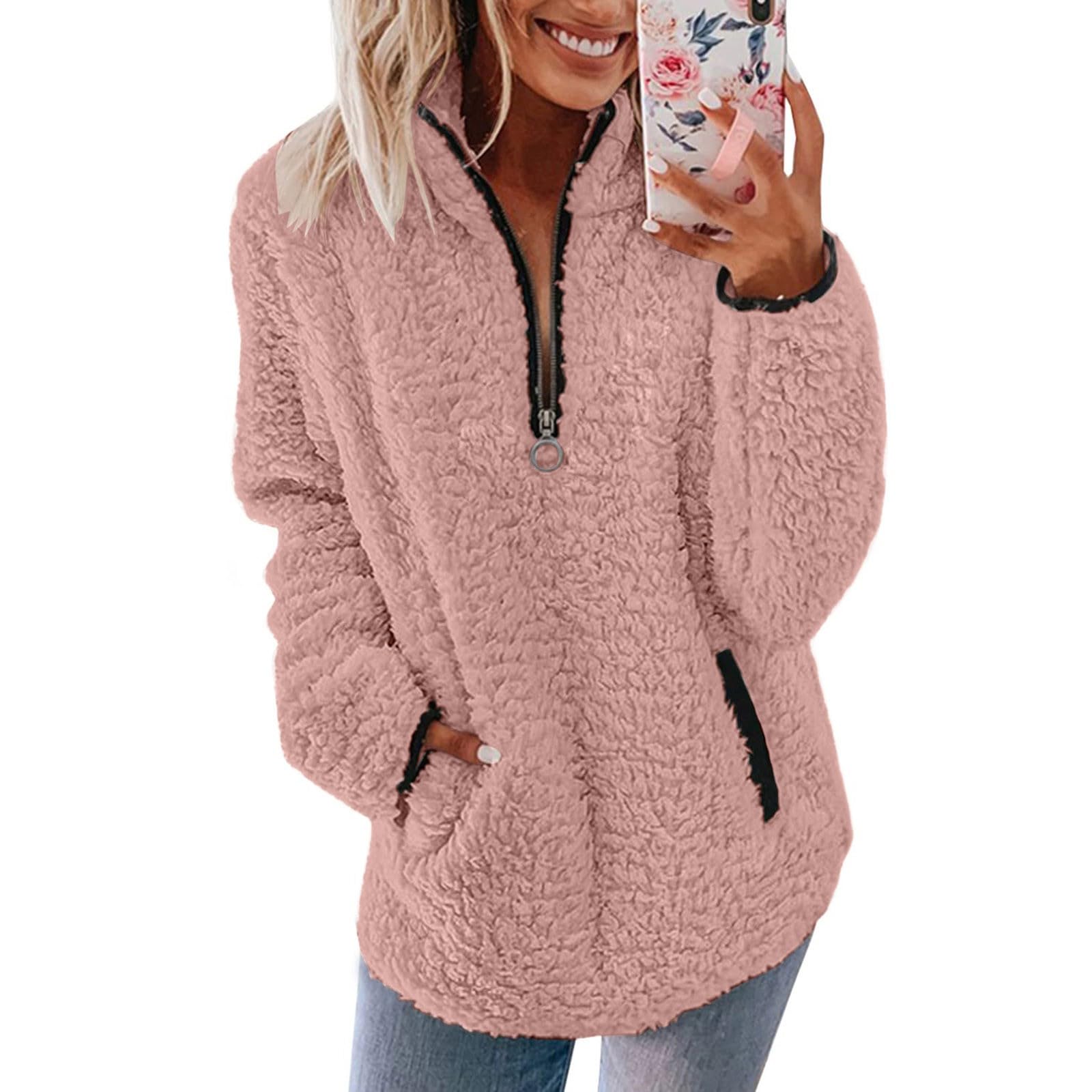 Women's 1/4 Zip Fleece Sweaters Casual Pullover Cozy Autumn Winter Fleece Jacket