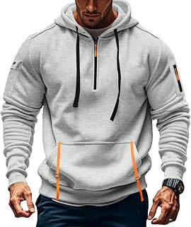 Men's Hooded Sweatshirt with Zip for Boys and Men Sweatshirt with Zip Pocket Multifunctional Hoodie Jogging Pullover