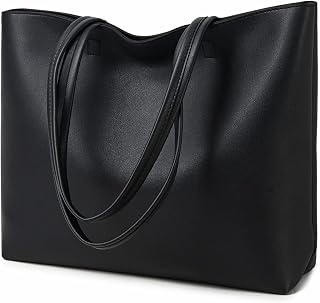 MEEGIRL Womens Simple PU Leather Tote Bag for Work School Shopping with Zipper and Inner Pocket