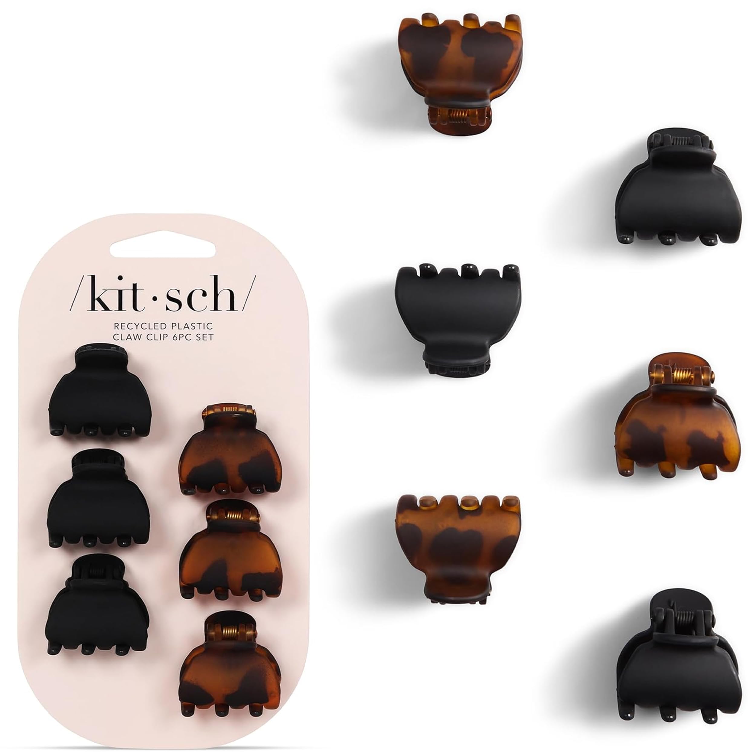 Kitsch Mini Claw Clips for Women - Tortoise & Black, 6pcs | Stylish Small Hair C