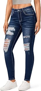 roswear Women's Essentials Ripped Mid Rise Destroyed Skinny Jeans