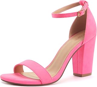 PARTY Women's Chunky Block Heels Open Toe Ankle Strap 3 Inch Heeled Sandals Comfortable for Wedding and Prom