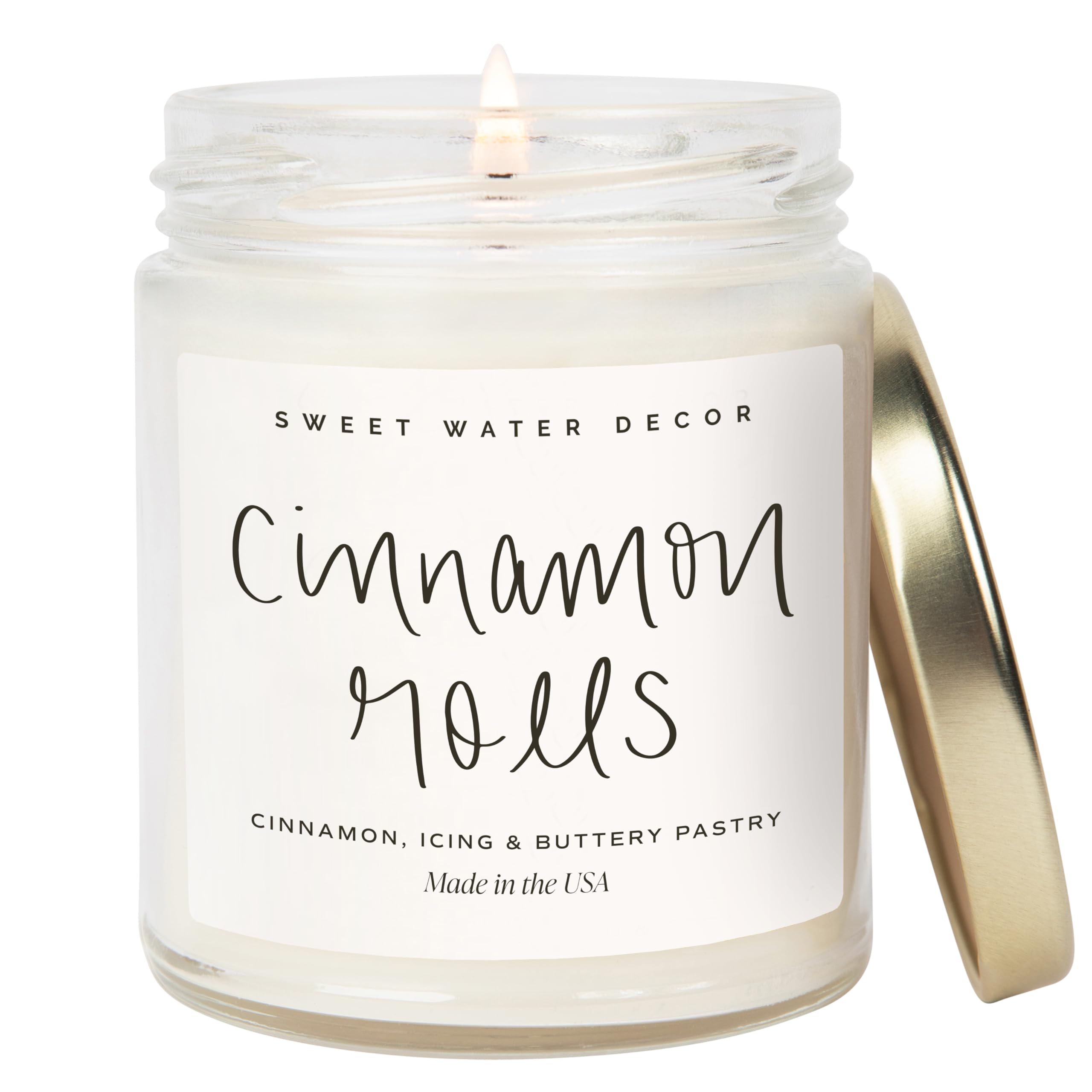 Sweet Water Decor Cinnamon Roll Candle, 9oz Clear Jar, Fall Scent | Cinnamon, Ic