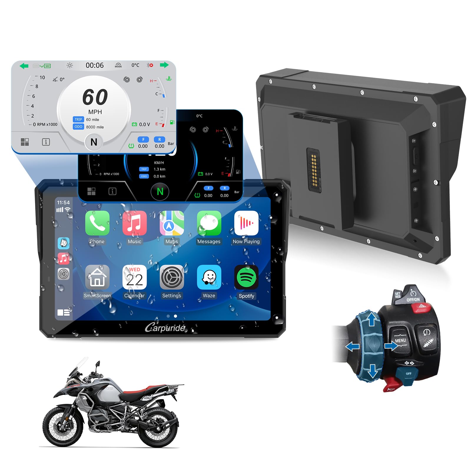 CARPURIDE W702BS for BMW Moto CarPlay & A-Auto Data Reading, Native Wonder | 7" 