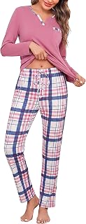 Bresdk Women's Winter Cotton Long Sleeve Plaid Pyjamas
