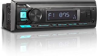 Pyle Marine Radio Stereo Receiver with Bluetooth MP3 Player - Single DIN Boat Audio System, AM/FM Tuner, USB/AUX Input, 30 Preset Stations, Hands-Free Calling, 300W Max Power for Marine and Boat Use