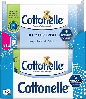 Cottonelle Ultimate Fresh Moist Toilet Paper, 12 x 42 Wipes, Deodycyclx Technology, Gentle on Skin, No Alcohol and Dyes, Sensitive, Biodegradable | Neutralisiert Gerüche für langanhaltende Frische