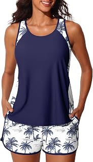 Summer Mae Blouson Women's Tankini Swimsuit Tummy Control Two Piece Swimsuit with Sports Pockets Swimsuit