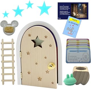 Qué Kawaii® Original Magic Perez Mouse Kit - Natural Fir Door That Opens and Glows in the Darkness!!!.. + Storage Box of Beech Teeth+Complents+Certificates. Free Story + Daily