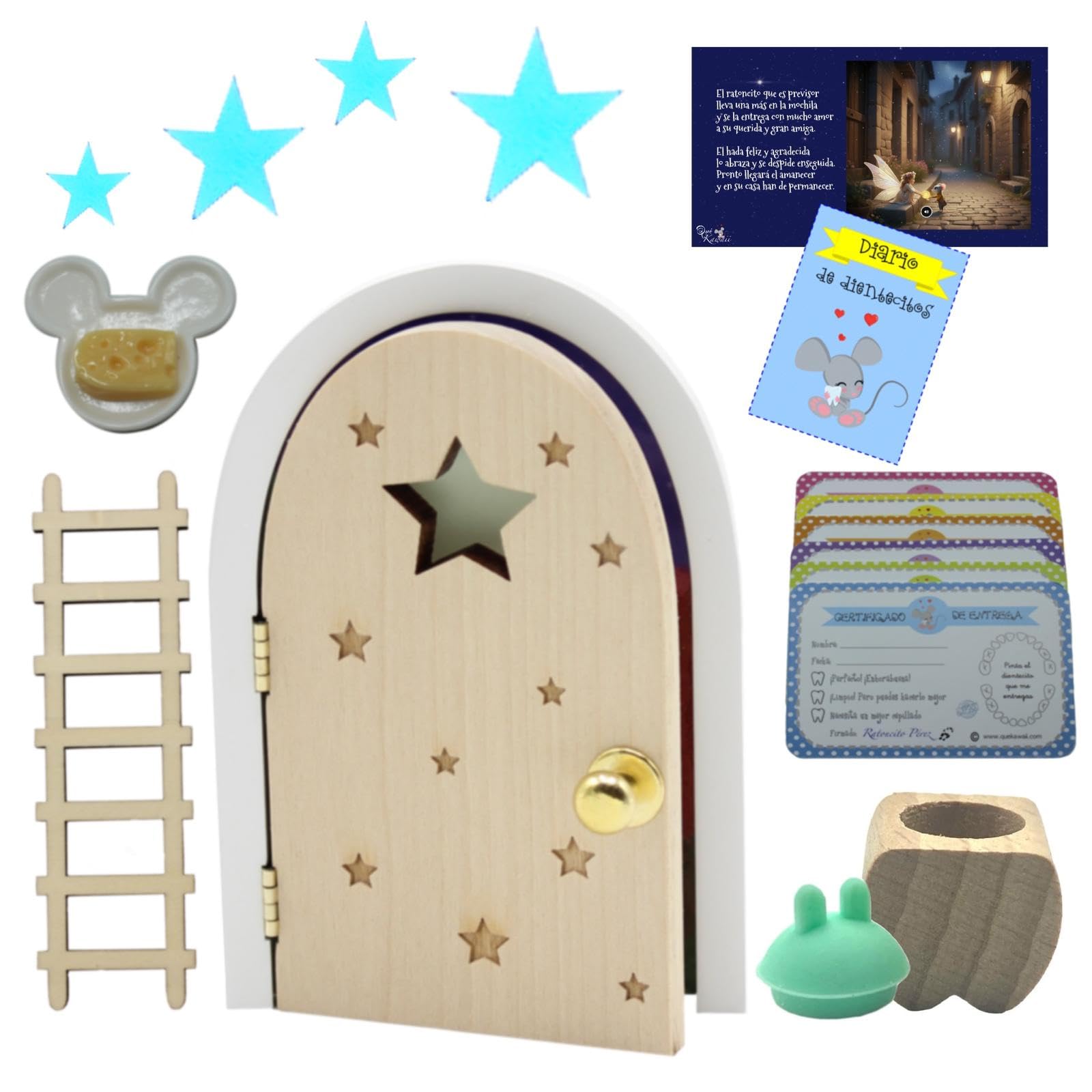 Qué Kawaii® Original Magic Perez Mouse Kit - Natural Fir Door That Opens and Glo
