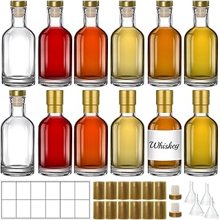 TBWIND 12 Pack 6oz/200ml Clear Glass Bottles with T-Top Cork Stoppers | Premium Small Refillable Bottles. Perfect for Homemade Liquor, Vanilla Extract, Oil, Vinegar, or Elegant Gift Favors