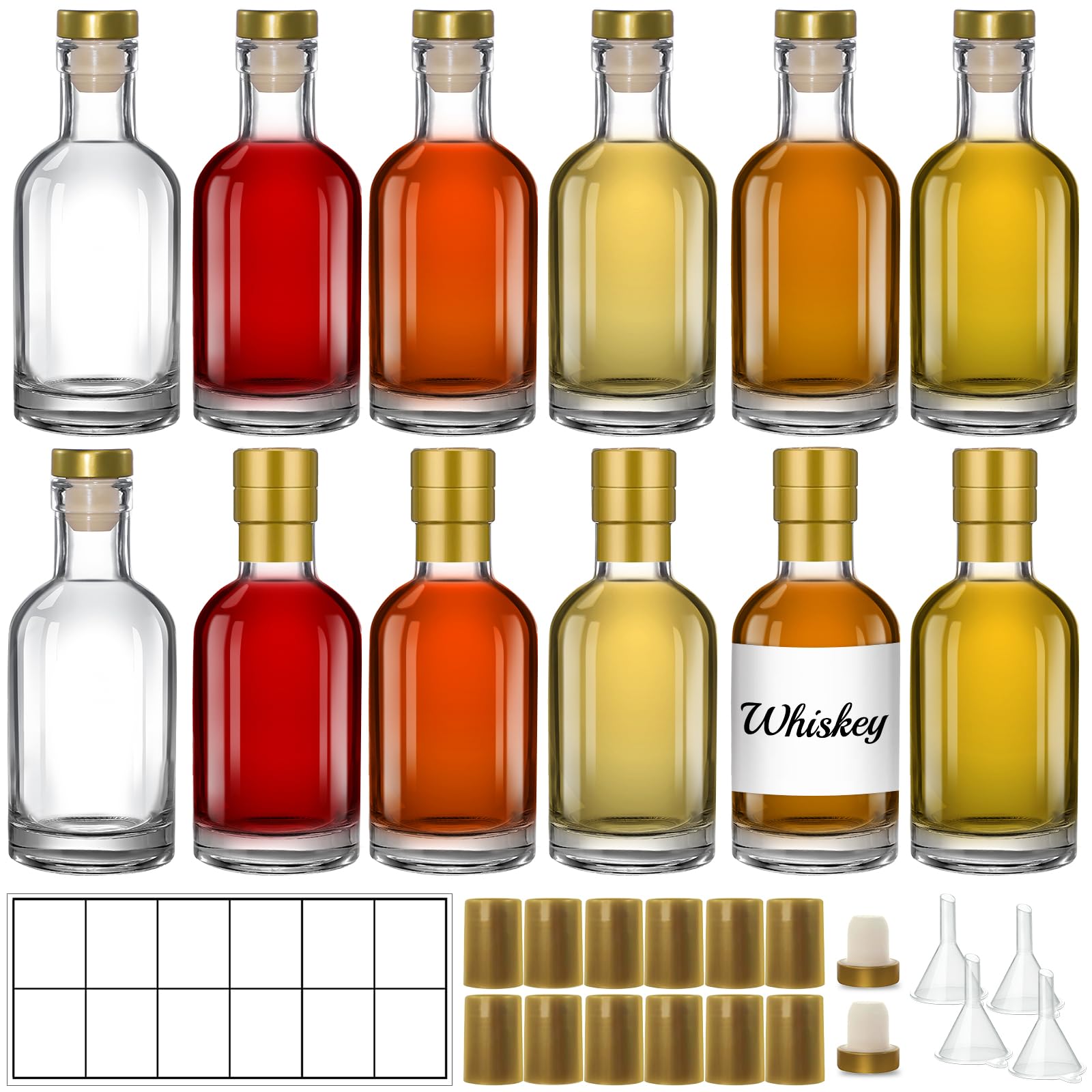 TBWIND 12 Pack 6oz/200ml Clear Glass Bottles with T-Top Cork Stoppers | Premium 