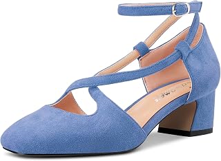 Castamere Women Medium Chunky Wide Heel Square Toe Cross Strap Pumps Party Cute Shoes