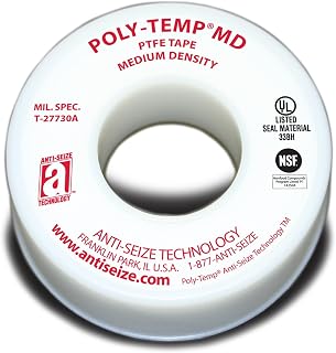 Anti-Seize Technology 16035 White PTFE Poly-Temp Medium Density Tape, 520 Inch Length, 0.5 Inch Width, Pack of 5
