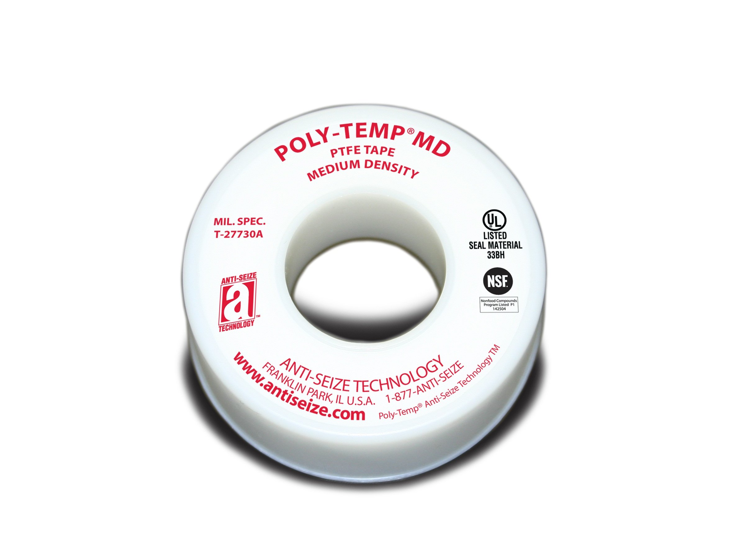 Anti-Seize Technology 16035 White PTFE Poly-Temp Medium Density Tape, 520 Inch L