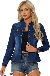 Allegra K Denim Jacket Womens Classic Stand Collar Long Sleeve Jean Jackets
