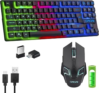 Gaming Wireless TKL Keyboard Mouse Rechargeable CHONCHOW G112 | LED Backlit Tenkeyless Compact 87 Keys 6 Button Mice for Computer Laptop PS4 PS5 Switch Compatible with Windows Mac Xbox