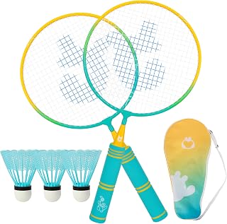 QKTYB Kids Badminton Set, 1 Pair Children Badminton Rackets Set of 2, Nylon Alloy Lightweight for Kids Beginner Players Indoor Outdoor Sports Game with Carry Bag