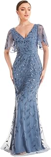 Ever-Pretty 00692 Women's V-Neck Ruffle Short Sleeves Sequins Maxi Mermaid Evening Dresses