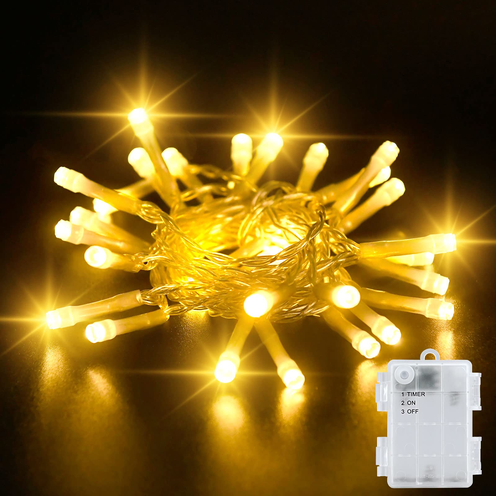 Dalugo Battery Fairy Lights, 3M 30 LED Warm White String Lights with 6h Timer, I