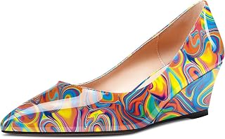 Aachcol Women's Medium Wedge Heel Pointed Toe Pumps Slip-On Wedding Party Shoes 5 cm
